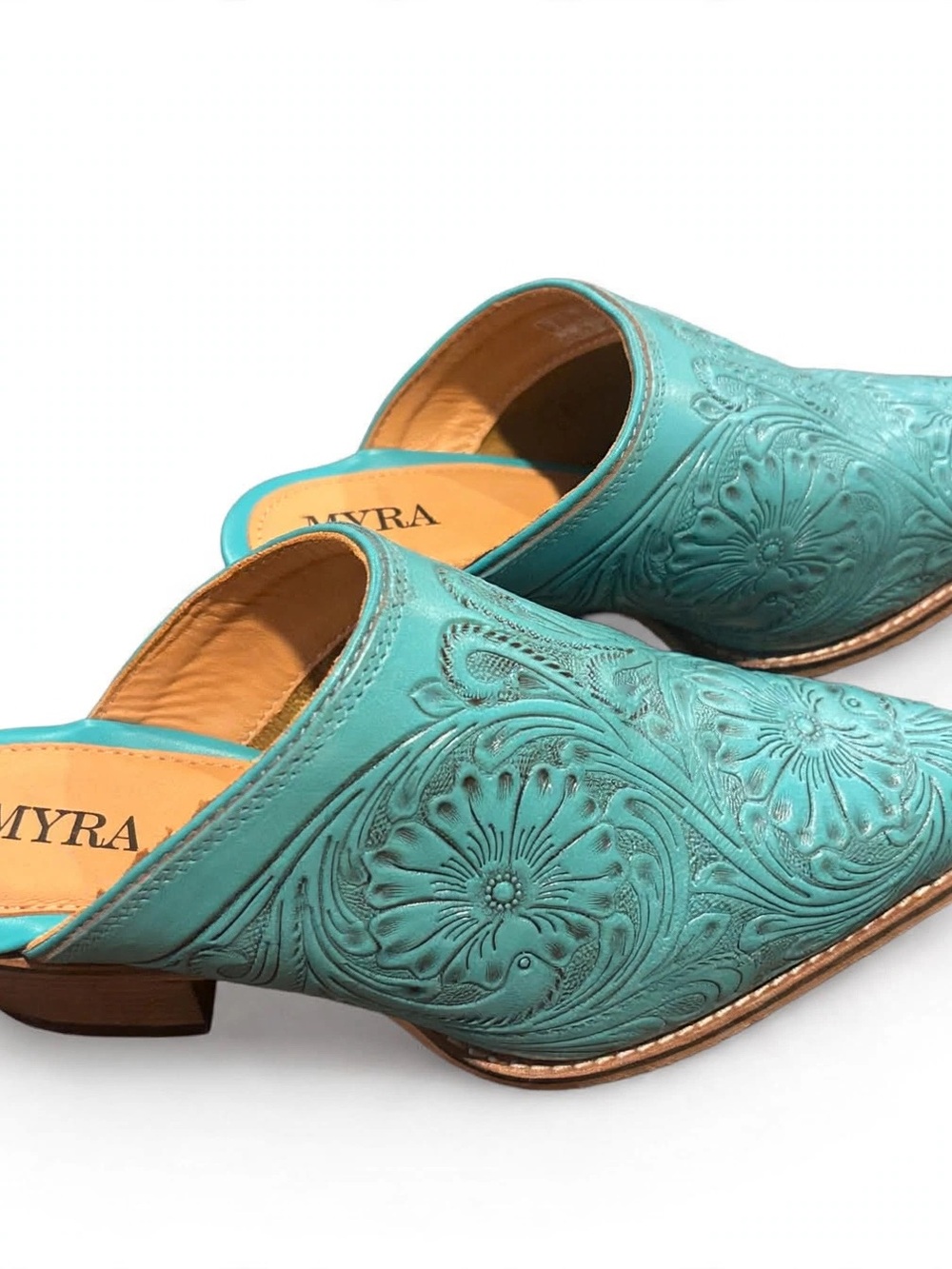 Myra Bag Turquoise Tooled Leather Slip-On Mules size 8